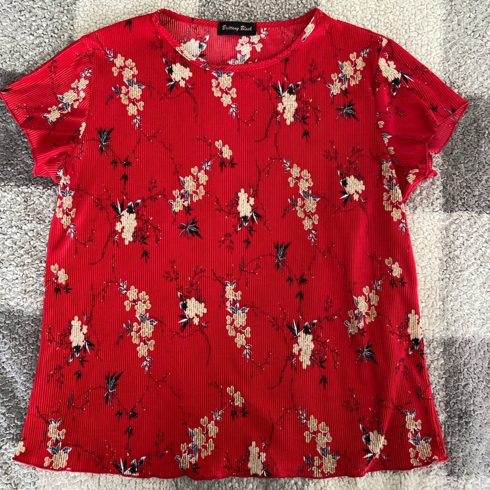 Vintage Floral Ribbed Blouse